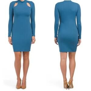 Susana Monaco Cutout Long Sleeve Mock Neck Mini Dress Blue S NWT Cocktail Party
